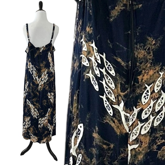 Vintage 90s Far Away Tropical Tie Dye Fish Maxi Dress & Top Set Size Large Beach - Picture 5 of 16